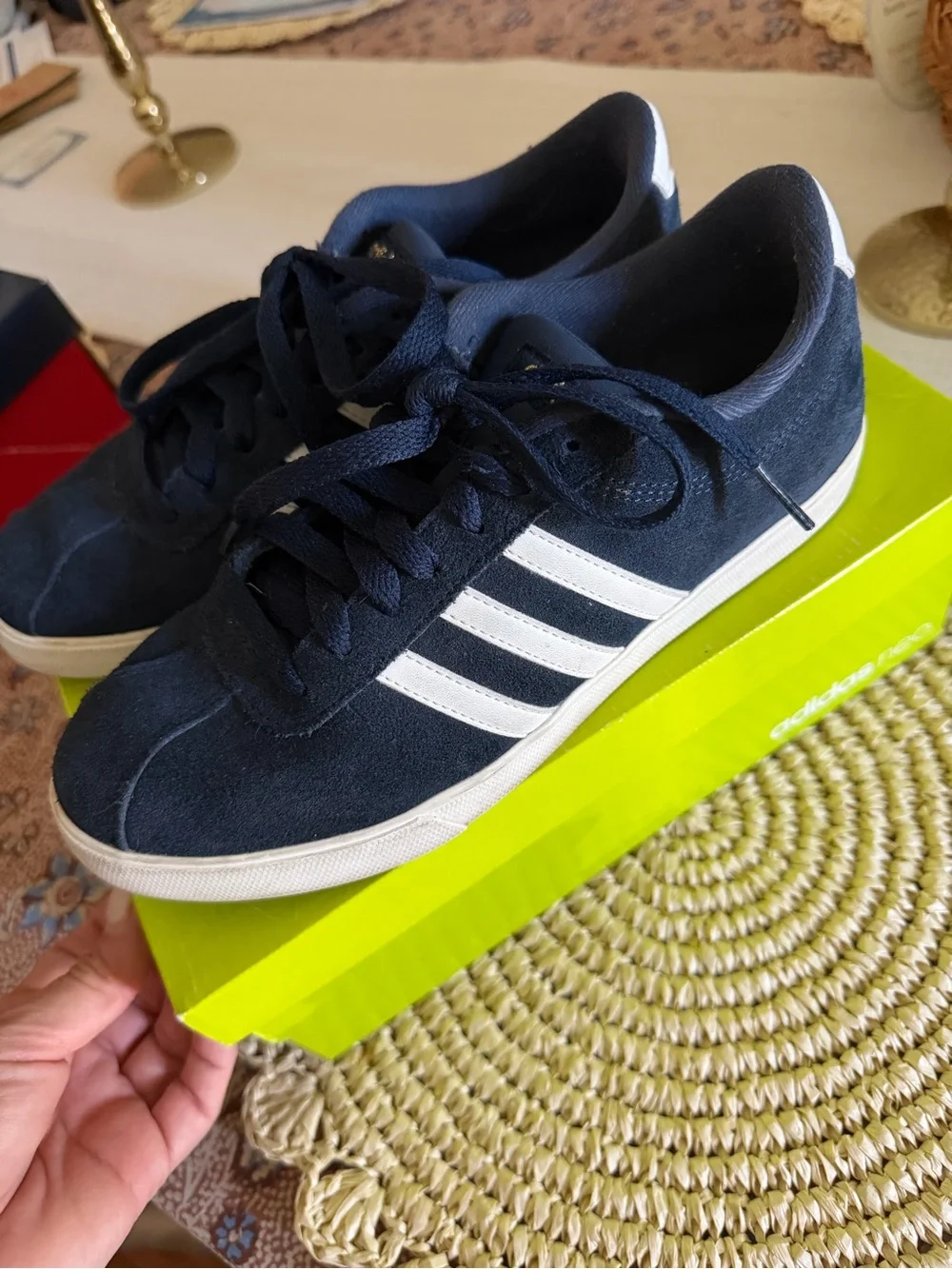 adidas Navy Suede Sneakers with White Stripes